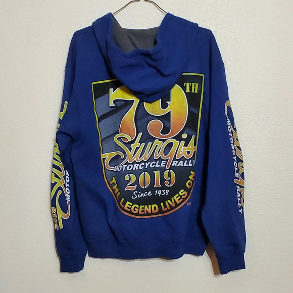 STURGIS MOTORCYCLE RALLY 2019 Blue ZIP UP MEN'S HOODIE 79th Black Hill's LARGE - Picture 2 of 16